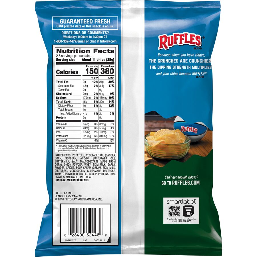 Ruffles Potato Chips Cheddar & Sour Cream Flavored 12 1/2 Oz, Tortilla  Chips