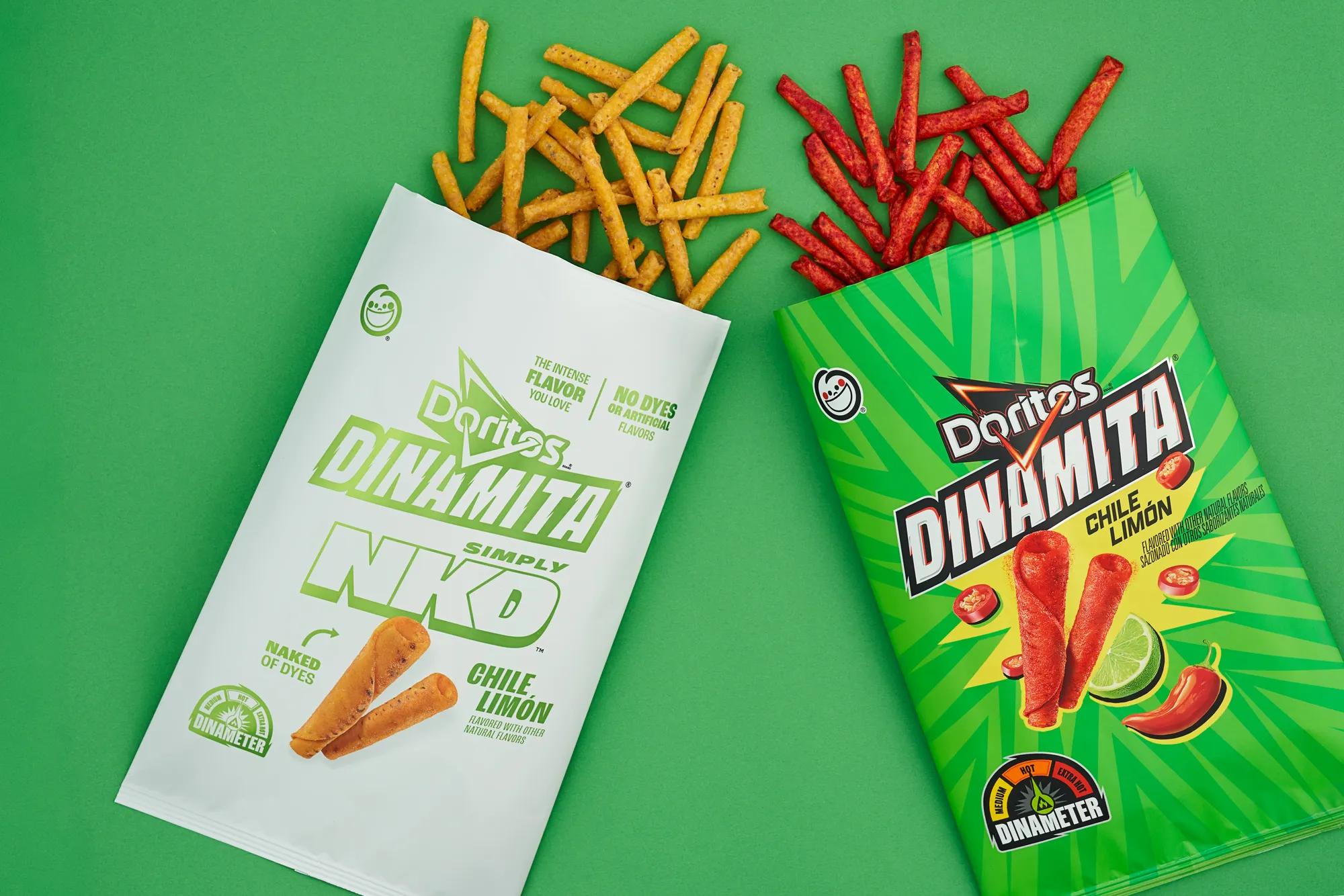 New Doritos Dinamita® Simply NKD™ Chile Limón (left) pictured next to Doritos® Dinamita® Chile Limón (right). Photo credit: Brielle Patton, D3 Studio. 