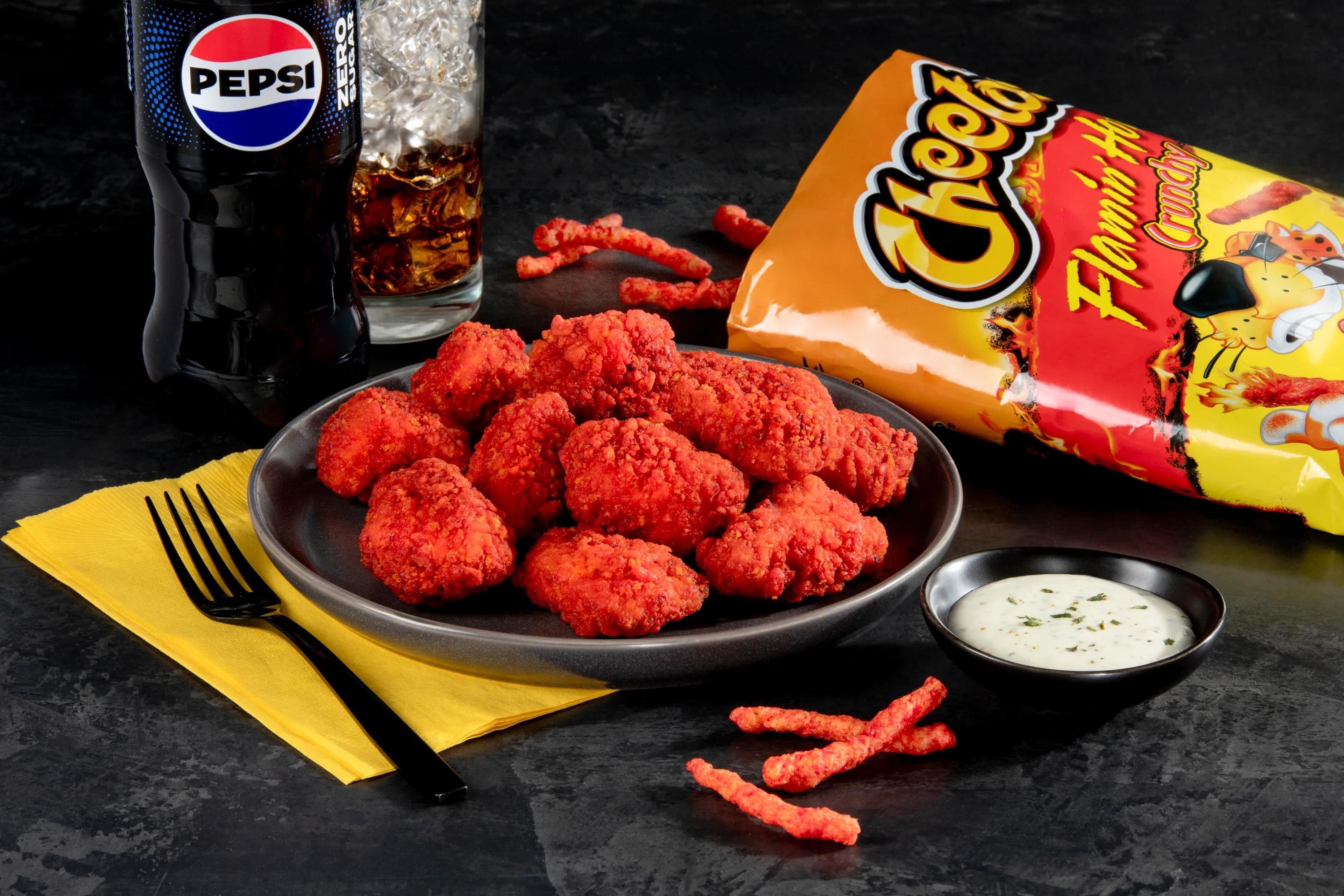 Flaming Hot Wings_Plated Lifestyle+Bottle+Cup