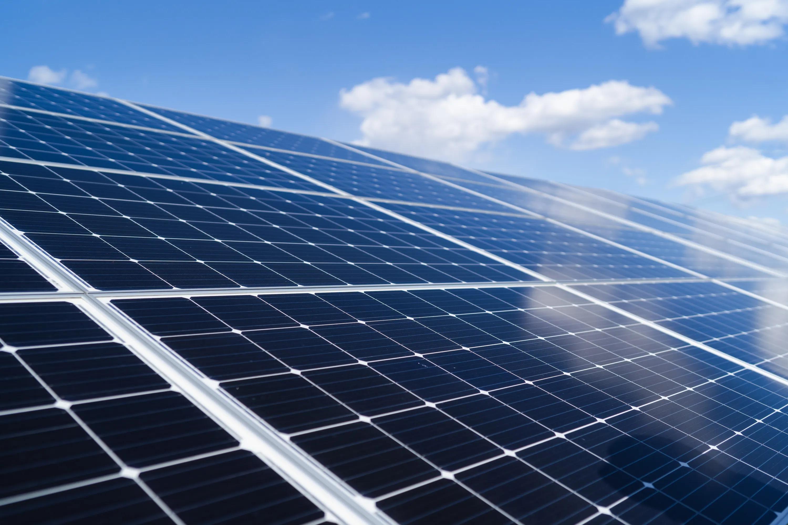 Close-up view on solar power plant panel