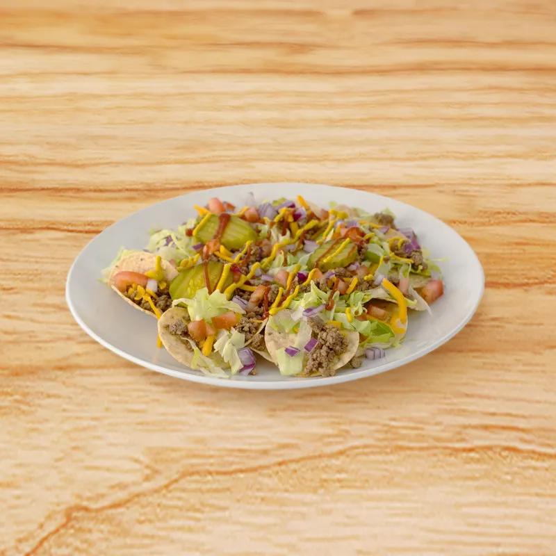 Cheeseburger Nachos with Tostitos Reduced Fat Crispy Rounds