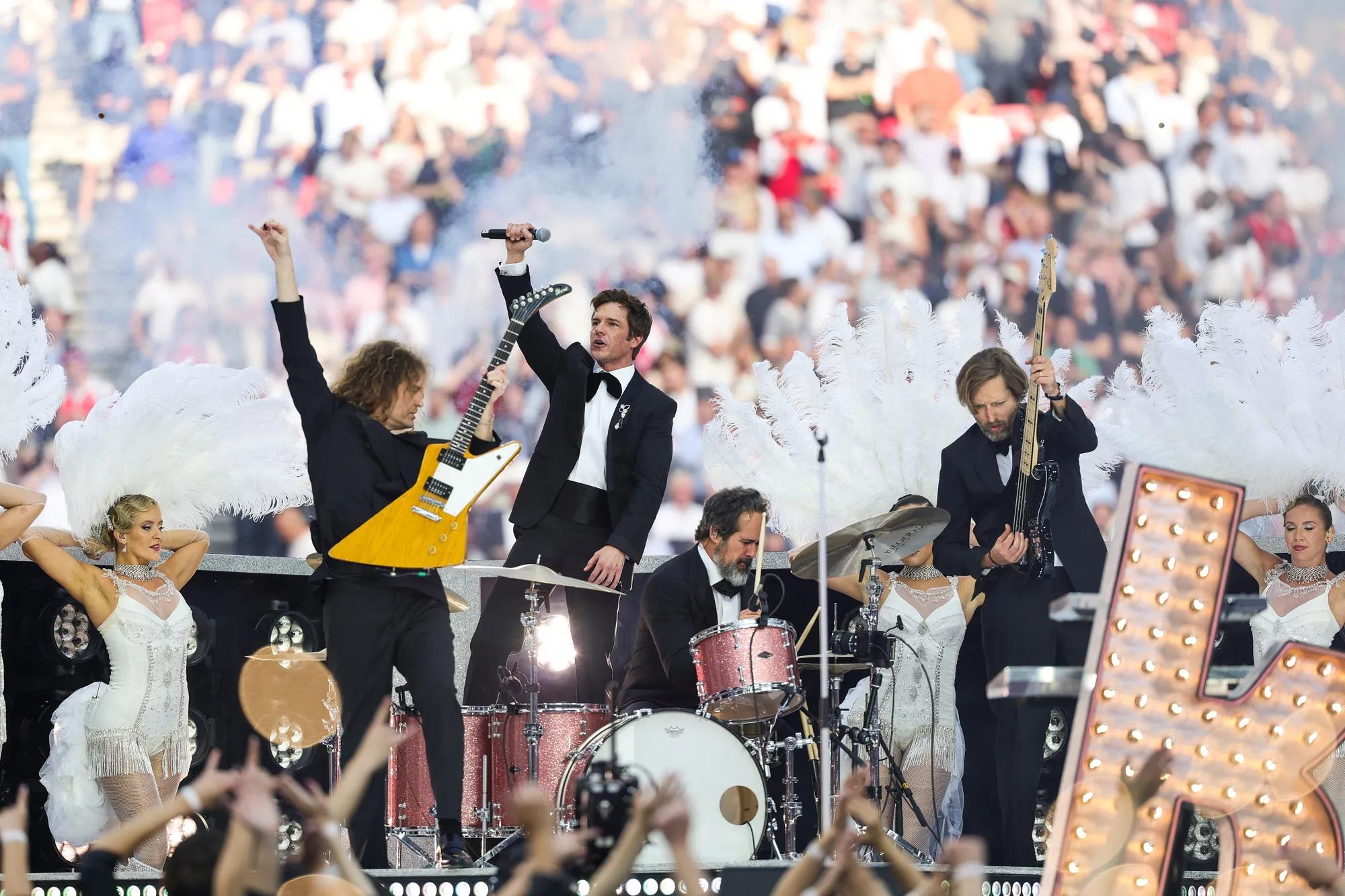 BUDAPEST, HUNGARY - MAY 30: THE KILLERS headline the UEFA Champions League Final Kick off Show Presented by Pepsi at Puskas Arena on May 30, 2026 in Budapest, Hungary. (Photo by Andreas Rentz/Getty Images for Pepsi)