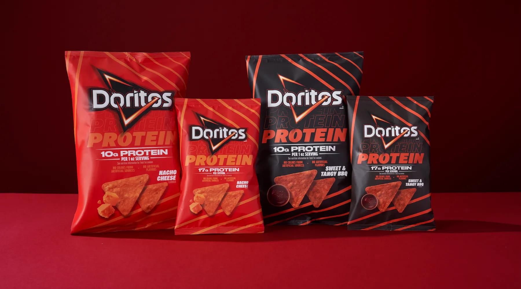 New Doritos Protein Nacho Cheese (left) pictured next to Doritos Protein Sweet and Tangy BBQ (right). Photo credit: Brielle Patton, D3 Studio.