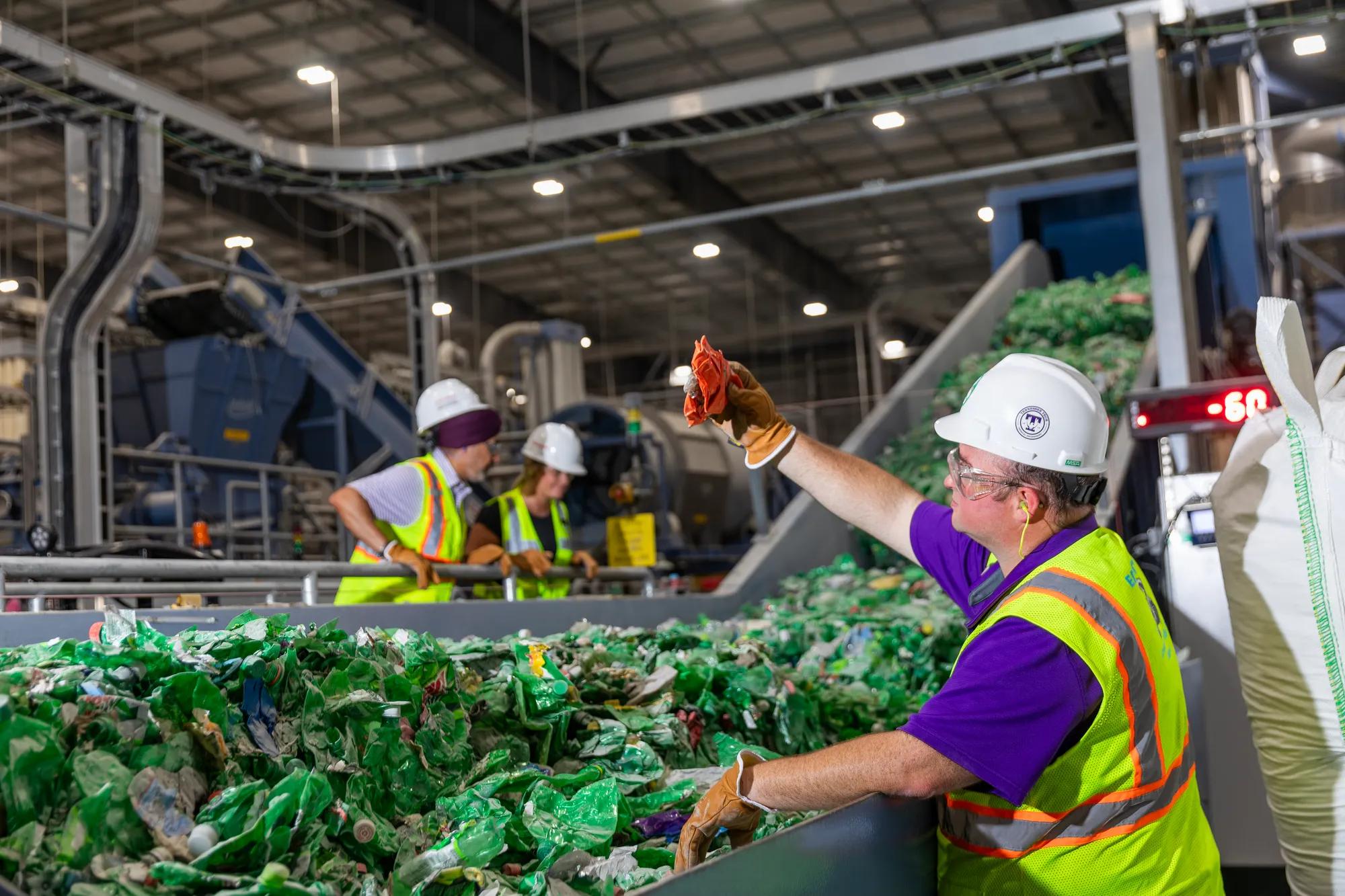 Opaque and colored bottles, which typically are more difficult to recycle via traditional or mechanical recycling, are broken down and fully recycled to virgin quality plastic at Eastman’s facility. 