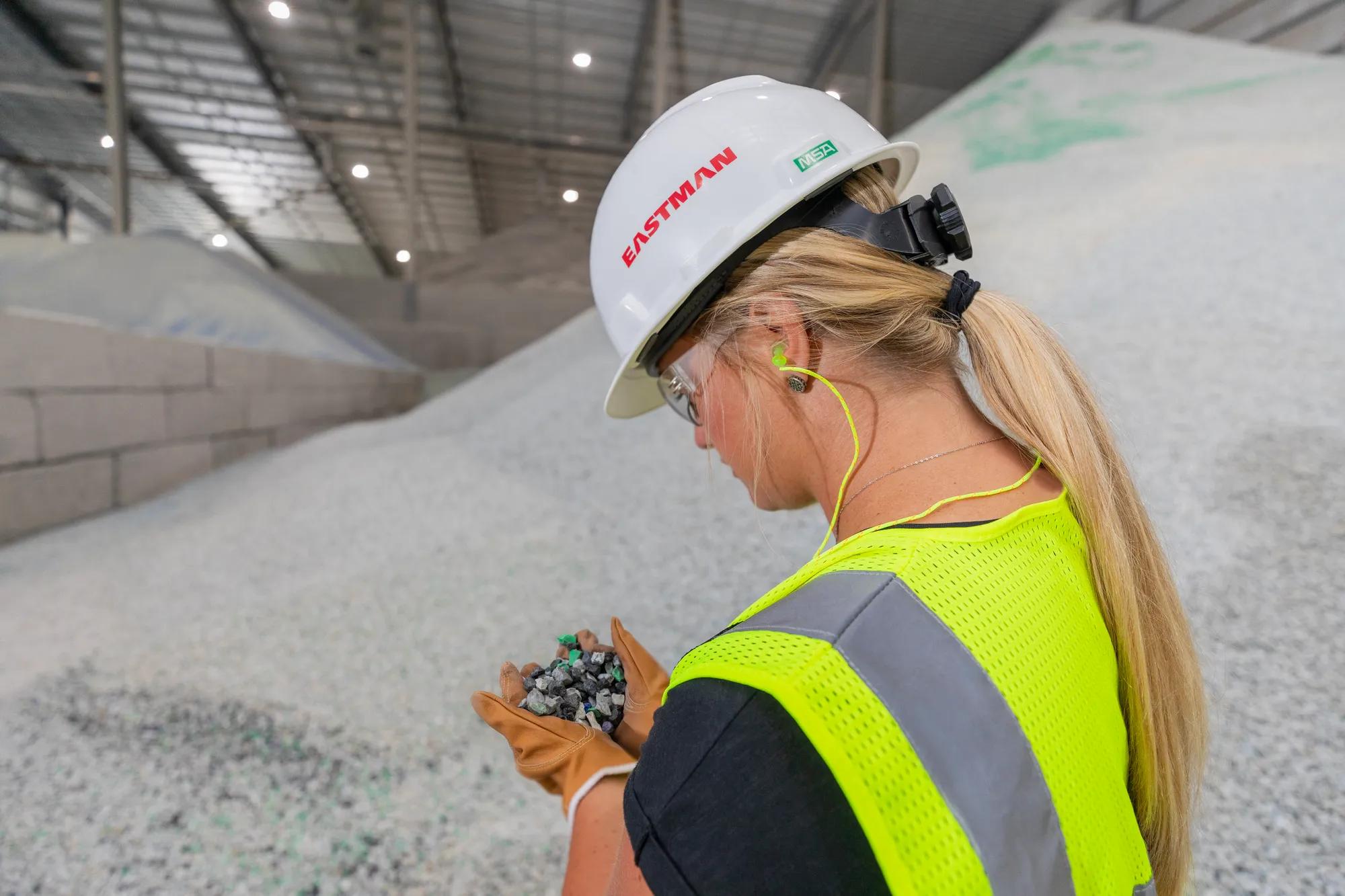 Processed hard-to-recycle plastics ready to feed into Eastman’s novel advanced recycling technology.